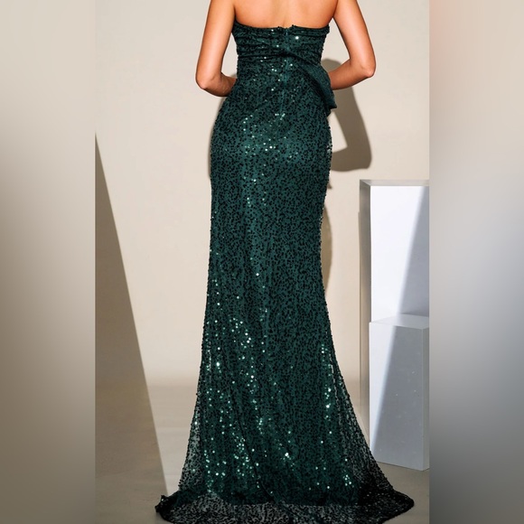 New dark green one-shoulder wrap maxi dress with batwing sleeves - Picture 3 of 8